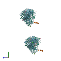 PDB entry 3cye coloured by chain, ensemble of 2 models, side view.