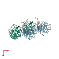 PDB entry 3cye coloured by chain, ensemble of 2 models, top view.