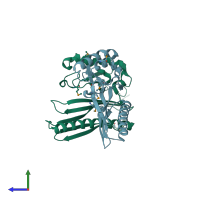 PDB entry 3cyg coloured by chain, side view.
