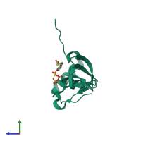 PDB entry 3cyi coloured by chain, side view.