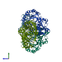 PDB entry 3cyj coloured by chain, side view.
