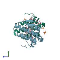 PDB entry 3cyl coloured by chain, side view.