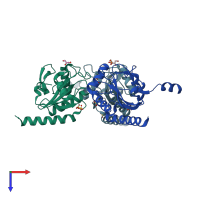 PDB entry 3cyn coloured by chain, top view.