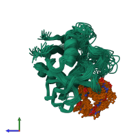 PDB entry 3cys coloured by chain, ensemble of 22 models, side view.