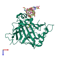 Monomeric assembly 1 of PDB entry 3cyu coloured by chemically distinct molecules, top view.