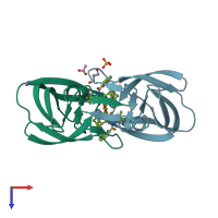 PDB entry 3cyx coloured by chain, top view.