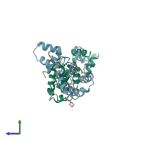 PDB entry 3cz6 coloured by chain, side view.