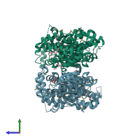 PDB entry 3czp coloured by chain, side view.