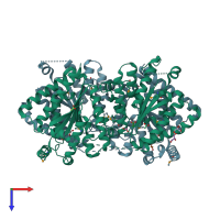 PDB entry 3czp coloured by chain, top view.