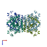 PDB entry 3czq coloured by chain, top view.