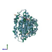 PDB entry 3czr coloured by chain, side view.