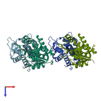 PDB entry 3czx coloured by chain, top view.