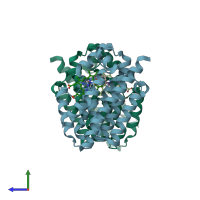 PDB entry 3czy coloured by chain, side view.
