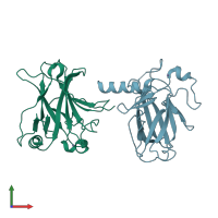 PDB entry 3d07 coloured by chain, front view.