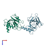 PDB entry 3d07 coloured by chain, top view.