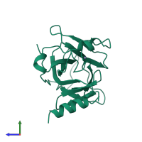 PDB entry 3d09 coloured by chain, side view.