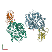 PDB entry 3d0i coloured by chain, front view.