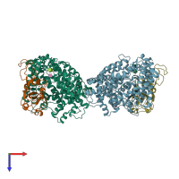 PDB entry 3d0i coloured by chain, top view.