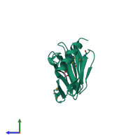 PDB entry 3d0j coloured by chain, side view.