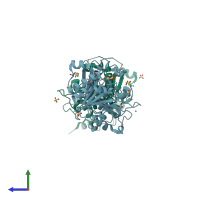 PDB entry 3d0k coloured by chain, side view.