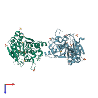 PDB entry 3d0k coloured by chain, top view.