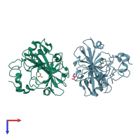 PDB entry 3d0n coloured by chain, top view.