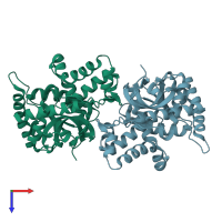 PDB entry 3d0o coloured by chain, top view.