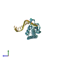 PDB entry 3d0p coloured by chain, side view.