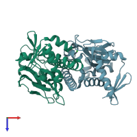 PDB entry 3d0s coloured by chain, top view.