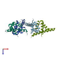 PDB entry 3d0w coloured by chain, top view.