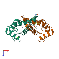 PDB entry 3d0y coloured by chain, top view.