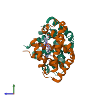 PDB entry 3d1k coloured by chain, side view.