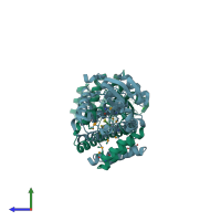 PDB entry 3d1l coloured by chain, side view.