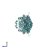 PDB entry 3d1o coloured by chain, side view.