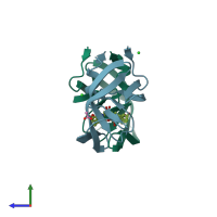 PDB entry 3d1z coloured by chain, side view.