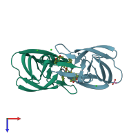PDB entry 3d1z coloured by chain, top view.