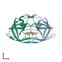 PDB entry 3d20 coloured by chain, front view.