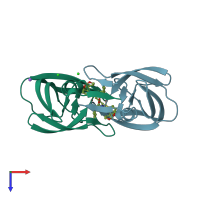 PDB entry 3d20 coloured by chain, top view.