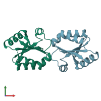 PDB entry 3d21 coloured by chain, front view.
