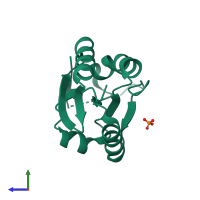 PDB entry 3d22 coloured by chain, side view.