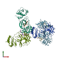 PDB entry 3d23 coloured by chain, front view.