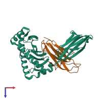 PDB entry 3d25 coloured by chain, top view.