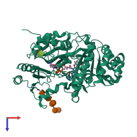PDB entry 3d2h coloured by chain, top view.