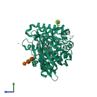 PDB entry 3d2j coloured by chain, side view.