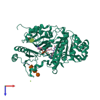 PDB entry 3d2j coloured by chain, top view.