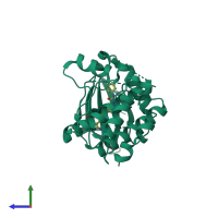 PDB entry 3d2k coloured by chain, side view.