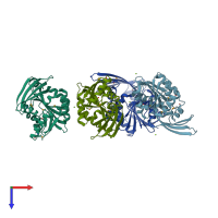 PDB entry 3d2l coloured by chain, top view.