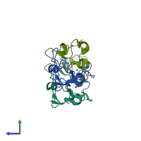 PDB entry 3d2q coloured by chain, side view.
