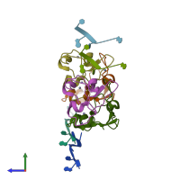 PDB entry 3d2s coloured by chain, side view.
