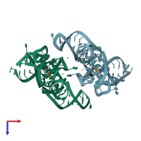 PDB entry 3d2v coloured by chain, top view.